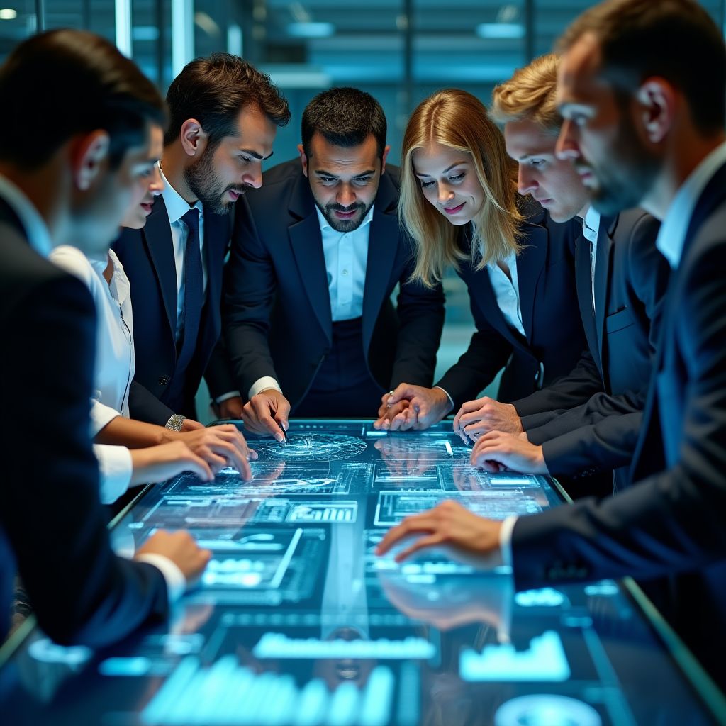 Ein modernes Büro, in dem ein Team von Beratern strategisch plant
